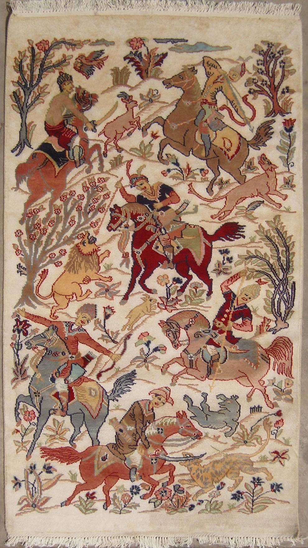 3'1"x4'10" Pak Persian Hunting shakargha Six Horses
