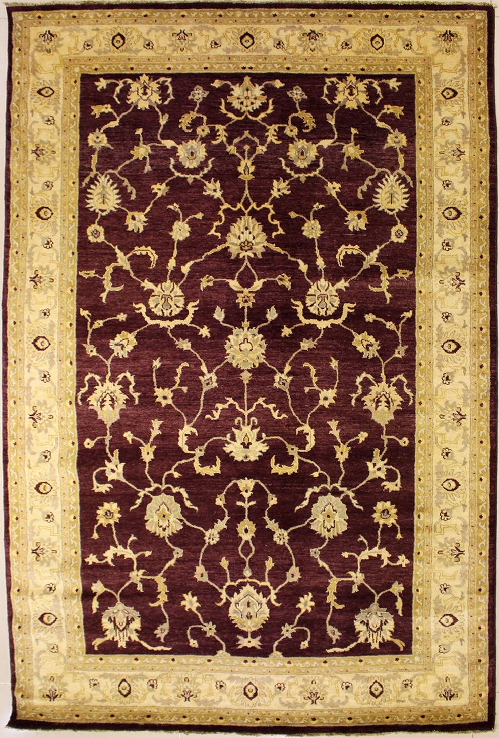 RugsTC 6'1 x 8'7 Chobi Ziegler Area Rug Made Using Vegetable Dyes with Wool Pile 100% Original Hand-Knotted in Black,Beige,Green Colors a 6x9 Rectangular Double Knot Rug 