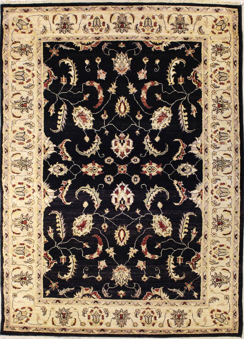 RugsTC 6'1 x 8'7 Chobi Ziegler Area Rug Made Using Vegetable Dyes with Wool Pile a 6x9 Rectangular Double Knot Rug 100% Original Hand-Knotted in Black,Beige,Green Colors 