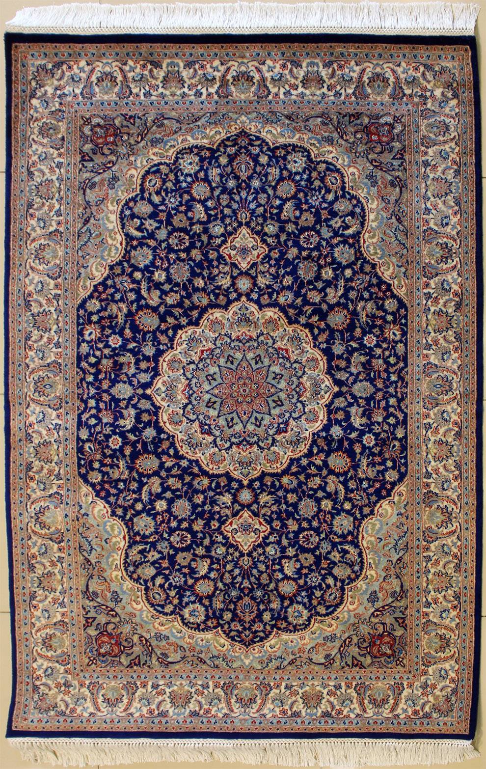 4x6 Rectangular Double Knot Rug 100% Original Hand-Knotted in Greenish Blue,Reddish Brown Floral Design RugsTC 4'0 x 6'1 Pak Persian Area Rug with Silk & Wool Pile 