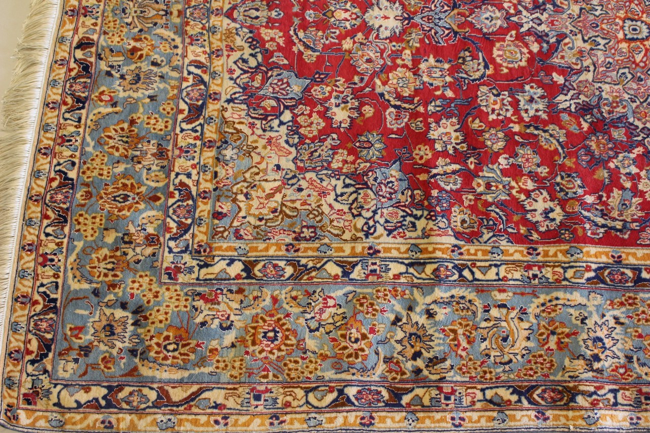 RugsTC 5'0 x 7'2 Pak Persian Area Rug with Wool Pile Kashan Design a 5x8 Rectangular Double Knot Rug 100% Original Hand-Knotted in Red,Beige,Greenish Blue Colors 