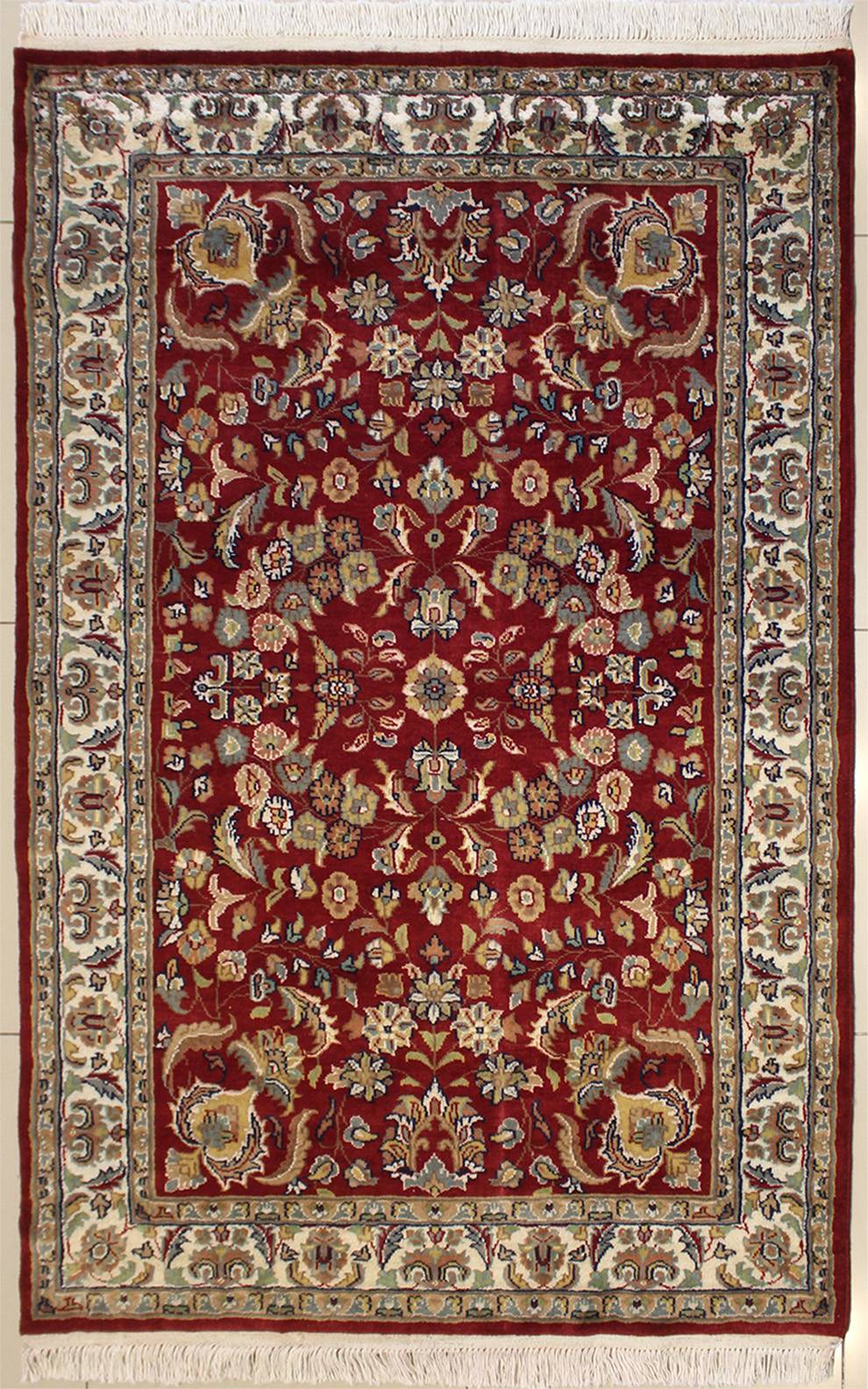 Floral Design a 4x6 Rectangular Rug RugsTC 3'11 x 5'8 Pak Persian Area Rug with Wool Pile 100% Original Hand-Knotted in Red,Beige,Grey Colors 