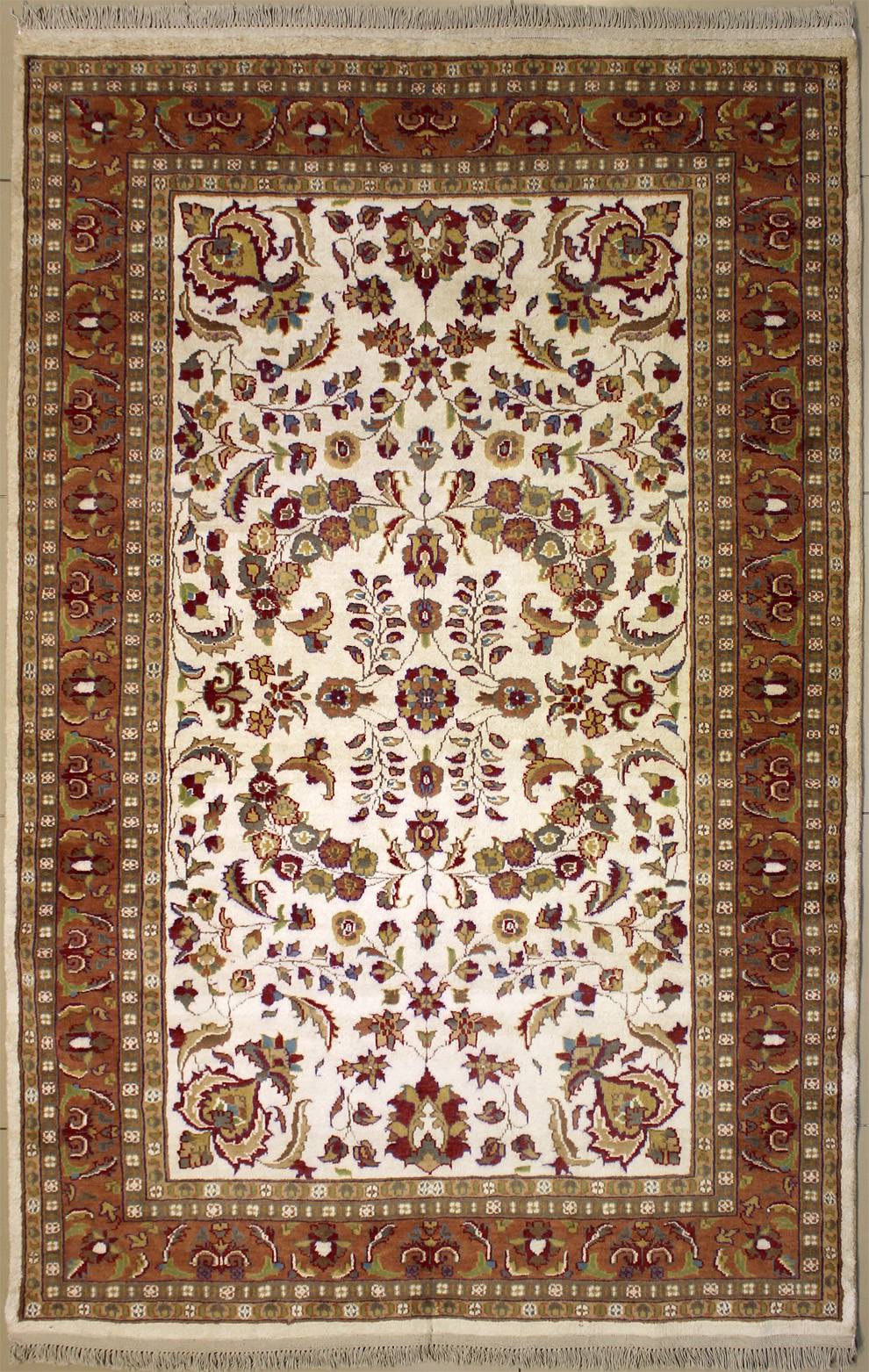 100% Original Hand-Knotted in Red,Beige,Grey Colors Floral Design a 4x6 Rectangular Rug RugsTC 3'11 x 5'8 Pak Persian Area Rug with Wool Pile 
